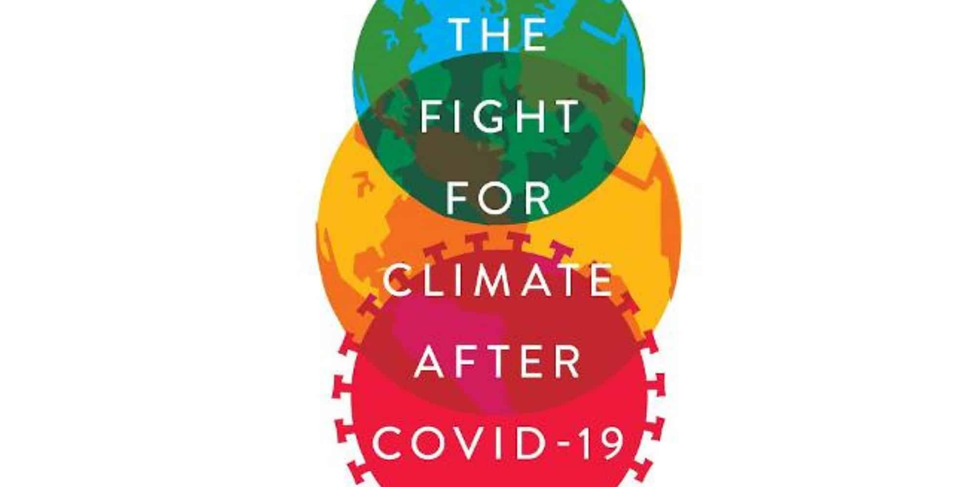 Book cover text reads: 'The Fight for Climate after Covid-19'