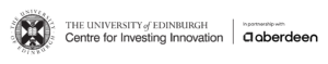 Logo for The University of Edinburgh Centre for Investing Innovation, in partnership with abrdn. Features the university’s crest on the left and the partner name on the right.