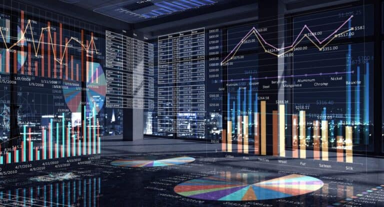 Abstract image of various graphs depicting the financial services sector