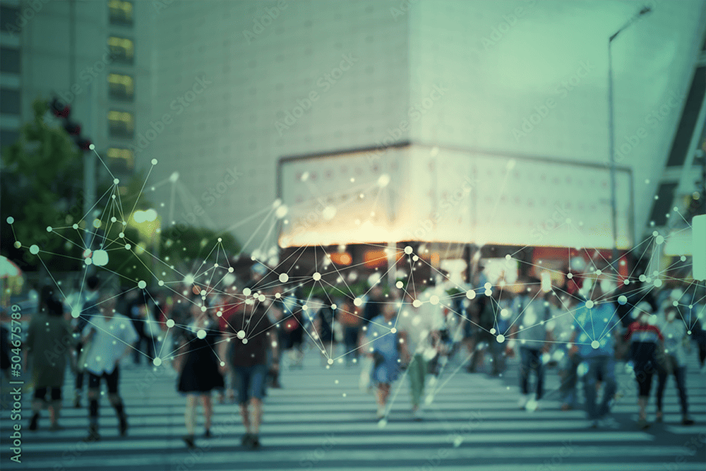 People walking over a crossroad