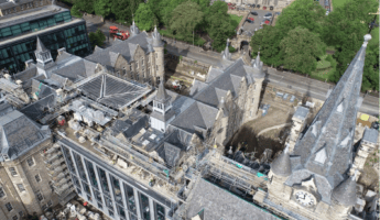 photography of building construction site, aerial angled