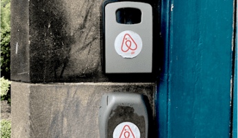 keysafes beside edinburgh door with airbnd logos on them all