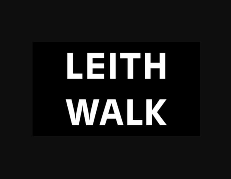 A black sign with the words "LEITH WALK" written in bold, white, uppercase letters.