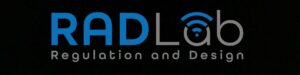 Logo for RAD Lab with the text "Regulation and Design." The "RAD" is in blue, and the "Lab" in gray, featuring a wireless signal icon inside the "a.