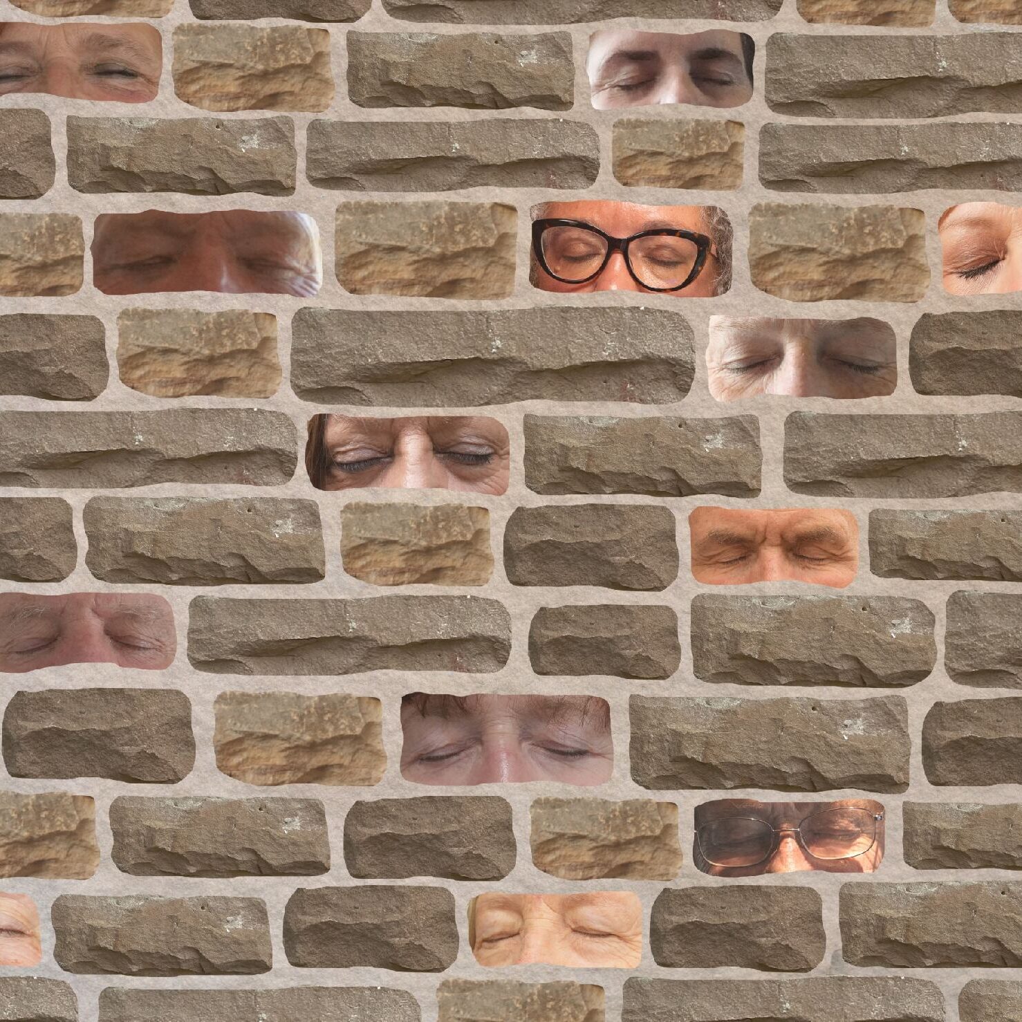 Brick wall with eyes superimposed