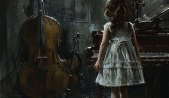 Little girl staring at a double bass