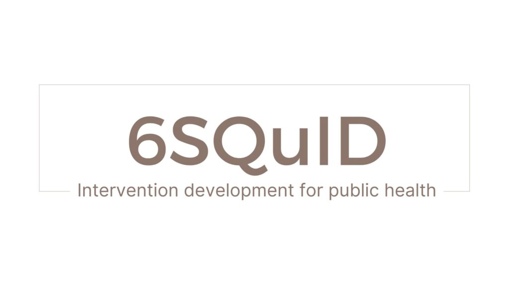 Logo with text "6SQuID" above the tagline "Intervention development for public health" on a white background.