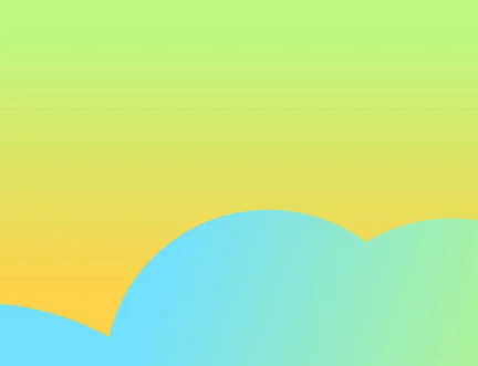 A digital illustration with a gradient background transitioning from green at the top to yellow at the bottom, and a large blue semi-circle shape at the center bottom, resembling a stylized sunrise or sunset.