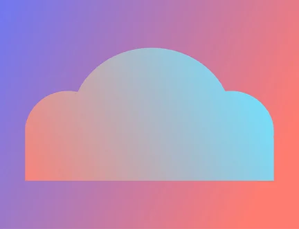 A simple cloud icon with a light blue gradient is centered on a pink and purple gradient background.