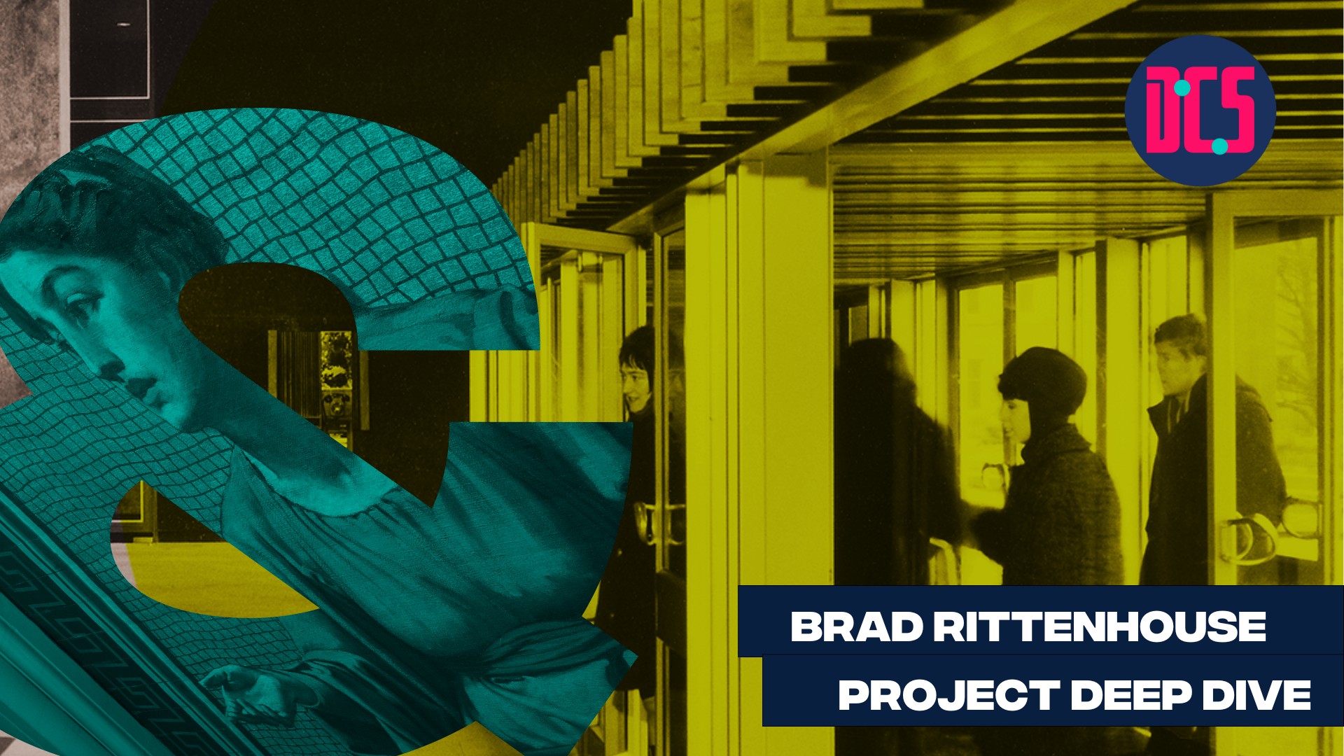 A collage-style image with a classical statue, geometric shapes, silhouettes of people in a building, the DIS logo, and bold text reading "Brad Rittenhouse Project Deep Dive" on a dark blue background.