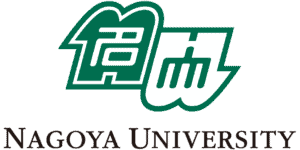 Nagoya University logo featuring stylised green Japanese kanji above the words "Nagoya University" in bold black letters.