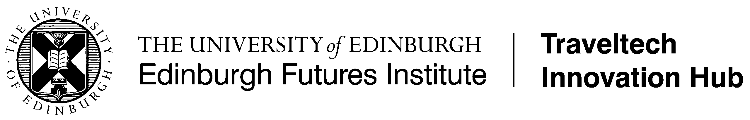 UoE EFI TIH Logo Black Scaled The University of Edinburgh logo and text: "The University of Edinburgh, Edinburgh Futures Institute | Traveltech Innovation Hub" on a light background.