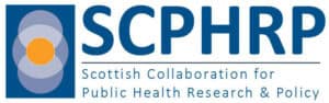 SCPHRP logo: abstract blue and orange circular design on the left, with the text “SCPHRP Scottish Collaboration for Public Health Research & Policy” to the right.