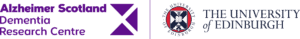 Alzheimer Scotland Dementia Research Centre logo beside The University of Edinburgh logo and crest on a white background.